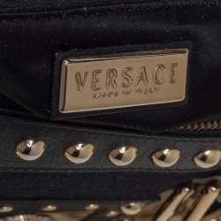 Pre Owned Versace Black Monogram Fabric and Leather Snap Out Of It Satchel