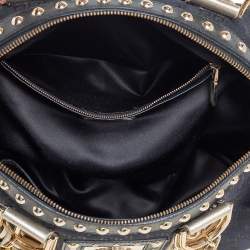 Pre Owned Versace Black Monogram Fabric and Leather Snap Out Of It Satchel