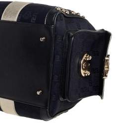 Pre Owned Versace Black Monogram Fabric and Leather Snap Out Of It Satchel