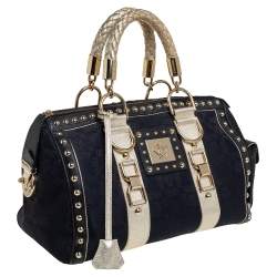 Pre Owned Versace Black Monogram Fabric and Leather Snap Out Of It Satchel