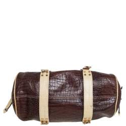 Pre Owned Versace Brown/Cream Croc Embossed Leather Madonna Satchel