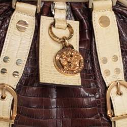 Pre Owned Versace Brown/Cream Croc Embossed Leather Madonna Satchel