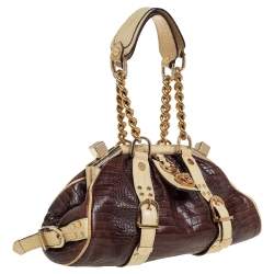 Pre Owned Versace Brown/Cream Croc Embossed Leather Madonna Satchel