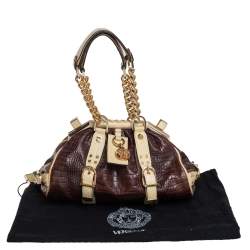 Pre Owned Versace Brown/Cream Croc Embossed Leather Madonna Satchel