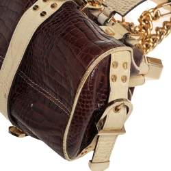 Pre Owned Versace Brown/Cream Croc Embossed Leather Madonna Satchel