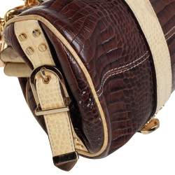Pre Owned Versace Brown/Cream Croc Embossed Leather Madonna Satchel