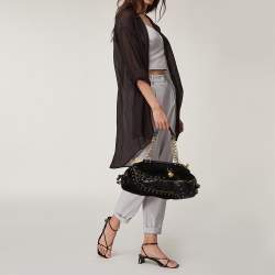 Pre Owned Versace Black Suede/Calfhair and Lizard Embossed Corset Frame Shoulder Bag