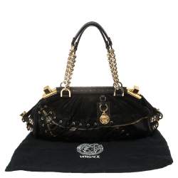 Pre Owned Versace Black Suede/Calfhair and Lizard Embossed Corset Frame Shoulder Bag