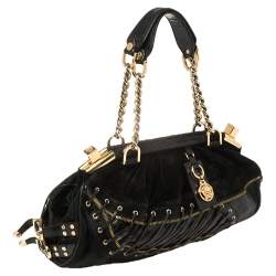 Pre Owned Versace Black Suede/Calfhair and Lizard Embossed Corset Frame Shoulder Bag