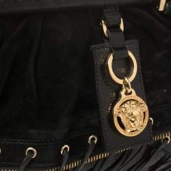 Pre Owned Versace Black Suede/Calfhair and Lizard Embossed Corset Frame Shoulder Bag