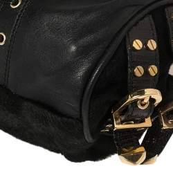 Pre Owned Versace Black Suede/Calfhair and Lizard Embossed Corset Frame Shoulder Bag