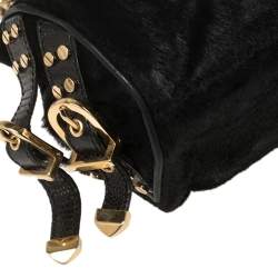 Pre Owned Versace Black Suede/Calfhair and Lizard Embossed Corset Frame Shoulder Bag