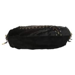 Pre Owned Versace Black Suede/Calfhair and Lizard Embossed Corset Frame Shoulder Bag