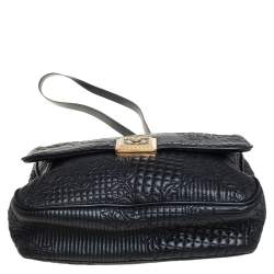 Pre Owned Versace Black Barocco Leather Flap Shoulder Bag