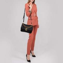 Pre Owned Versace Black Barocco Leather Flap Shoulder Bag