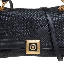 Pre Owned Versace Black Barocco Leather Flap Shoulder Bag