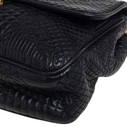 Pre Owned Versace Black Barocco Leather Flap Shoulder Bag