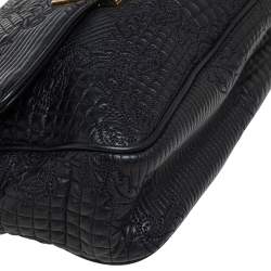 Pre Owned Versace Black Barocco Leather Flap Shoulder Bag