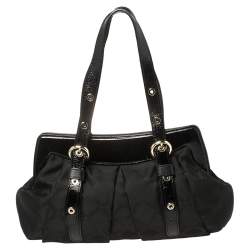 مملوكة مسبقًا حقيبة ساتشل فيرساتشي إطار مادوسا جلد لامع ونايلون طية مونوغرامي أسود