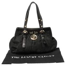 مملوكة مسبقًا حقيبة ساتشل فيرساتشي إطار مادوسا جلد لامع ونايلون طية مونوغرامي أسود