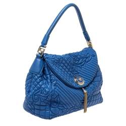 Pre Owned Versace Blue Embossed Leather Talia Vanitas Shoulder Bag