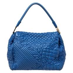 Pre Owned Versace Blue Embossed Leather Talia Vanitas Shoulder Bag