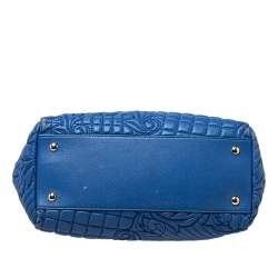 Pre Owned Versace Blue Embossed Leather Talia Vanitas Shoulder Bag