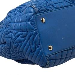 Pre Owned Versace Blue Embossed Leather Talia Vanitas Shoulder Bag