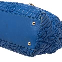 Pre Owned Versace Blue Embossed Leather Talia Vanitas Shoulder Bag