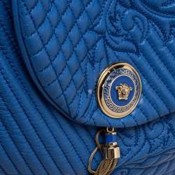 Pre Owned Versace Blue Embossed Leather Talia Vanitas Shoulder Bag
