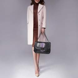 Pre Owned حقيبة كتف فيرساتشي قلاب سلسلة مادوسا حافة سويي وجلد وجلد ثعبان أرجواني ميتالك/ أسود