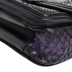 Pre Owned حقيبة كتف فيرساتشي قلاب سلسلة مادوسا حافة سويي وجلد وجلد ثعبان أرجواني ميتالك/ أسود