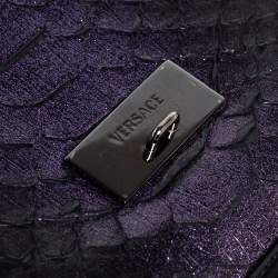 Pre Owned حقيبة كتف فيرساتشي قلاب سلسلة مادوسا حافة سويي وجلد وجلد ثعبان أرجواني ميتالك/ أسود