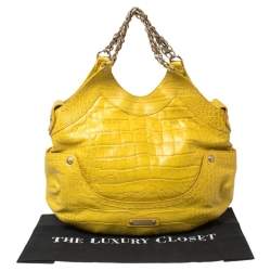 Pre Owned حقيبة فيرساتشي كيس جلد نقشة التمساح أصفر 