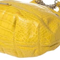 Pre Owned حقيبة فيرساتشي كيس جلد نقشة التمساح أصفر 