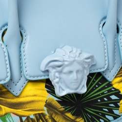 مملوكة مسبقًا Versace Blue Leather And Desert Palm Print Fabric Palazzo Empire Satchel
