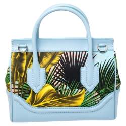 مملوكة مسبقًا Versace Blue Leather And Desert Palm Print Fabric Palazzo Empire Satchel