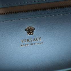 مملوكة مسبقًا Versace Blue Leather And Desert Palm Print Fabric Palazzo Empire Satchel