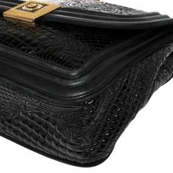 Pre Owned حقيبة كتف فيرساتشي جلد لامع وجلد أسود ذات سلسلة وقلاب