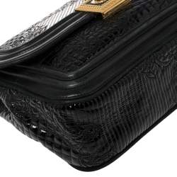 Pre Owned حقيبة كتف فيرساتشي جلد لامع وجلد أسود ذات سلسلة وقلاب