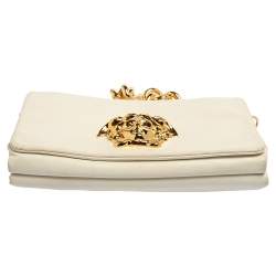 Pre Owned Versace White Leather Medusa Flap Shoulder Bag