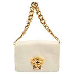 Versace White Leather Medusa Flap Shoulder Bag