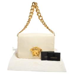Pre Owned Versace White Leather Medusa Flap Shoulder Bag