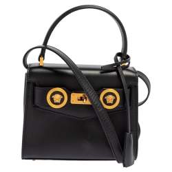 Pre Owned Versace Black Leather Small Icon Top Handle Bag