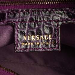 مملوكة مسبقًا Versace Purple Croc Embossed Leather Hobo