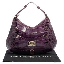 مملوكة مسبقًا Versace Purple Croc Embossed Leather Hobo