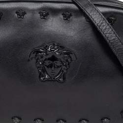 Pre Owned Versace Black Leather Medusa Crossbody Bag