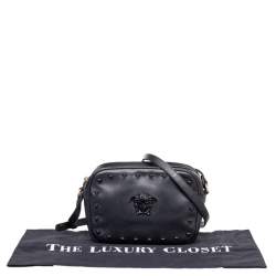 Pre Owned Versace Black Leather Medusa Crossbody Bag
