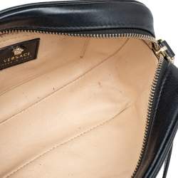 Pre Owned Versace Black Leather Medusa Crossbody Bag