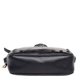 Pre Owned Versace Black Leather Medusa Crossbody Bag